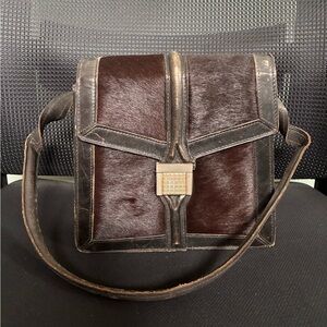VTG Pedro Mayorga brown leather and cow fur fold out crossbody handbag